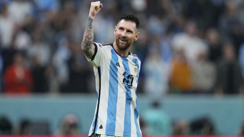 Argentina's Lionel Messi celebrates during a World Cup semifinal win over Croatia
