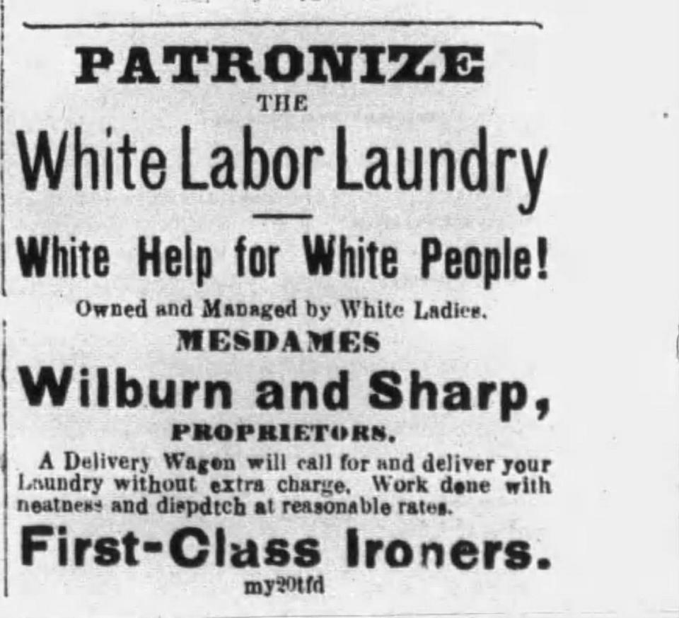 Advertisement for white laundries shown in the Modesto Bee in May 21, 1886.