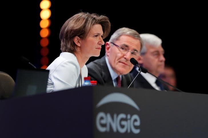 Isabelle Kocher (L), new Chief Executive Officer of French gas and power group Engie, and Gerard Mestrallet, Chairman of Engie, attend the group shareholders general meeting in Paris, France, May 3, 2016. REUTERS/Benoit Tessier