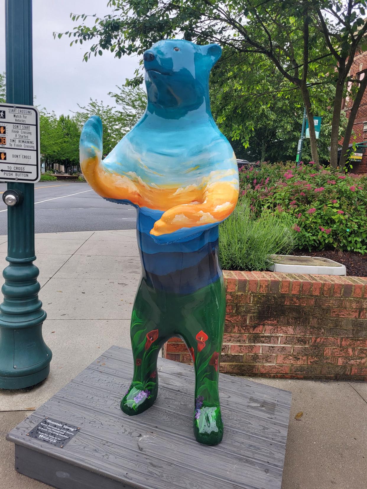 "Mountain Strong" bear is one of the 20 new Bearfootin' Bears now on display along Main Street in Hendersonville.
