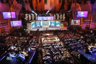 The stage is set at Radio City Music Hall for the 2014 NFL Draft on Thursday May 8th, 2014 in New York. (Jamie Herrmann/AP Images)