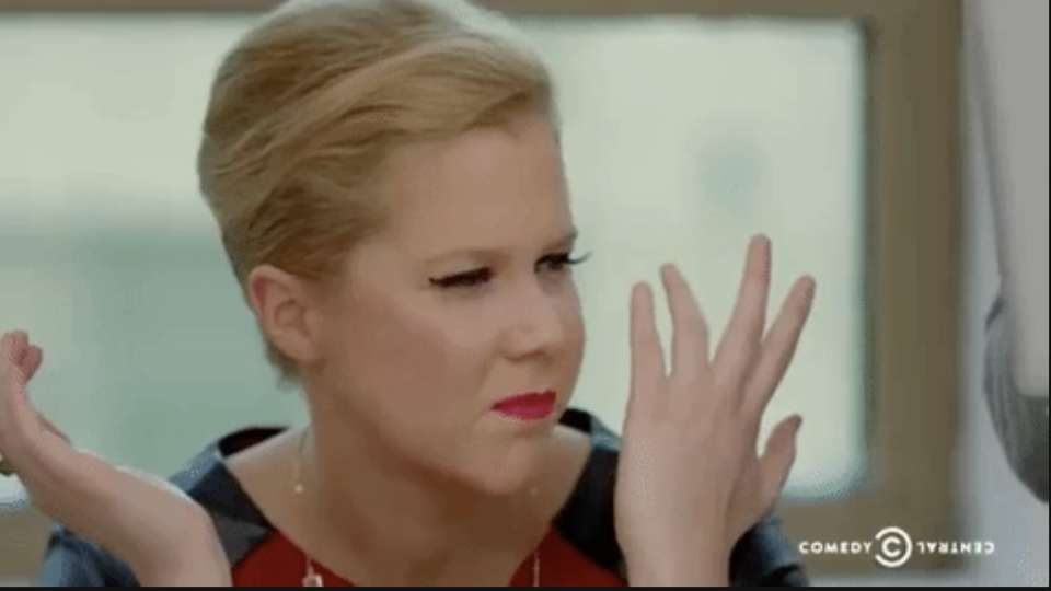 Amy Schumer looking annoyed and confused