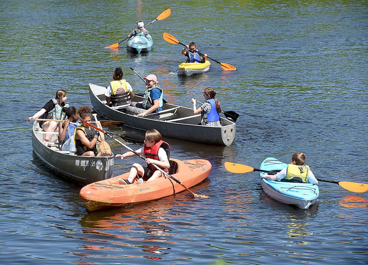 Gentry Middle School students learn canoeing and kayaking on Monday at the Boone County Nature School. The Columbia Public Schools Foundation made a $100,000 donation to the nature school.