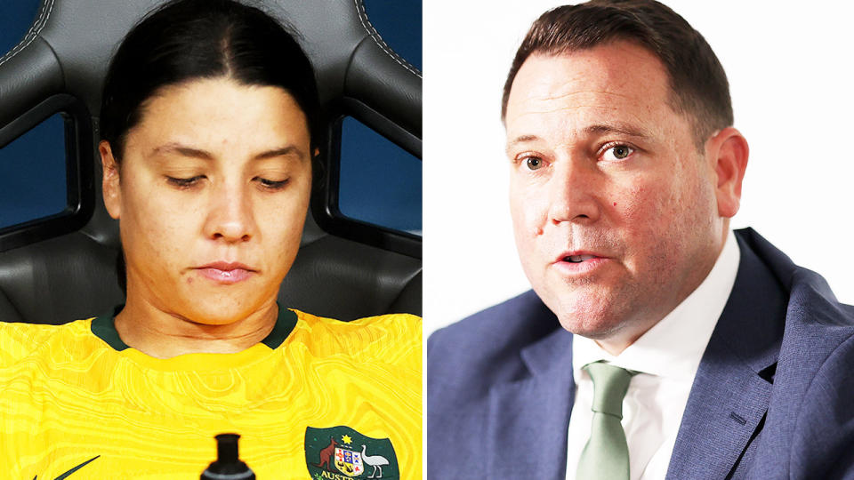 Football Australia boss James Johnson, pictured here alongside Sam Kerr.