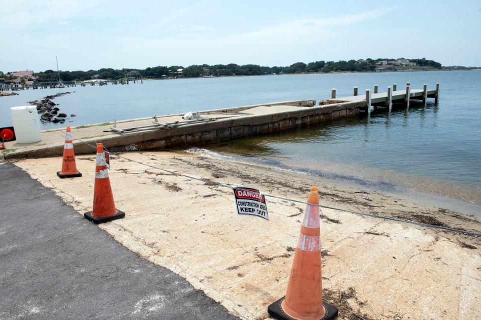 Much of Wayside Park on the Gulf Breeze side of the Gen. Daniel "Chappie" James, Jr. Bridge remains closed to visitors on Monday, Aug. 28, 2023. A lawsuit filed Aug. 14 by the city of Gulf Breeze accuses Skanska of negligence and gross negligence for allowing its improperly moored barges to break loose during Hurricane Sally in 2020, cites loss of use of the bridge, and economic damages by preventing visitors access to city locations like Wayside Park.
(Credit: Tony Giberson/tgiberson@pnj.com)