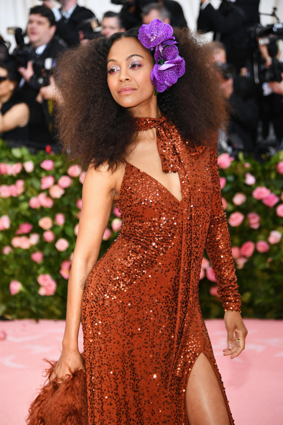 Zoe Saldaña strikes a pose at the Met Gala on May 06, 2019