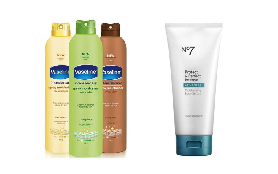 Vaseline Spray Moisturiser and No7 Body Serum