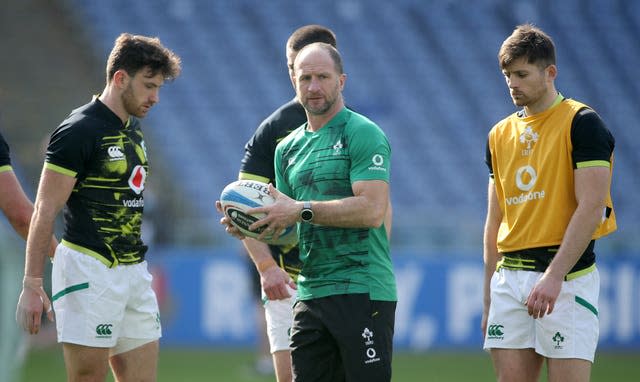 Ireland assistant coach Mike Catt, centre, has been impressed by Joey Carbery