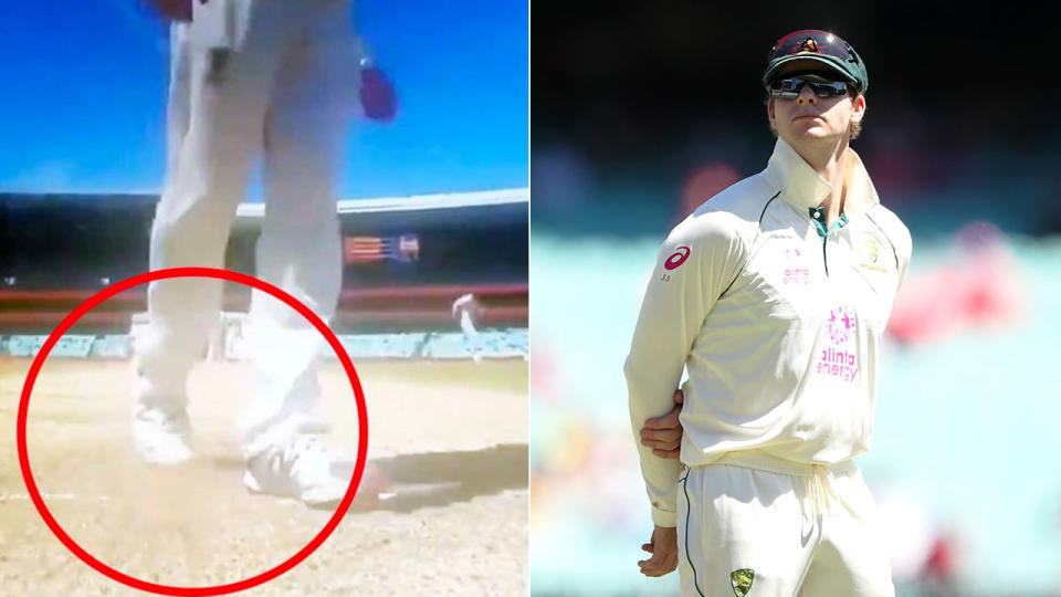 Pictured here, the incident that saw Steve Smith accused of cheating at the SCG.