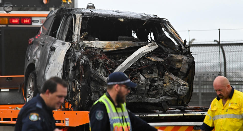 A car caught fire in the crash on the Sydney harbour Bridge on Monday morning. 