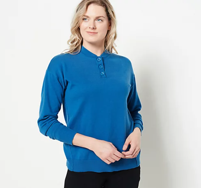 Isaac Mizrahi Live! SOHO Henley Sweater w/ Drop Shoulder