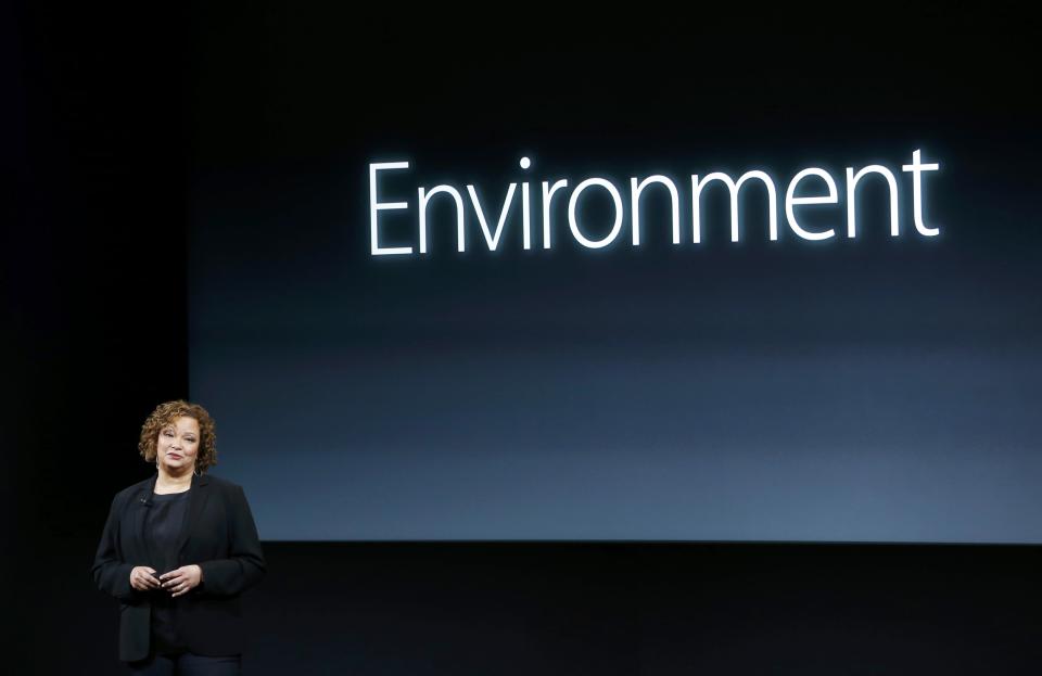 Lisa Jackson, Apple vice president for Environment, Policy and Social Initiatives, speaks during an event at Apple headquarters in Cupertino, California March 21, 2016. REUTERS/Stephan Lam