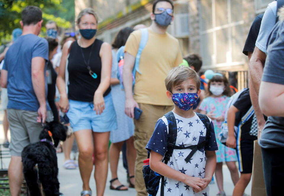 A child wearing a face mask.