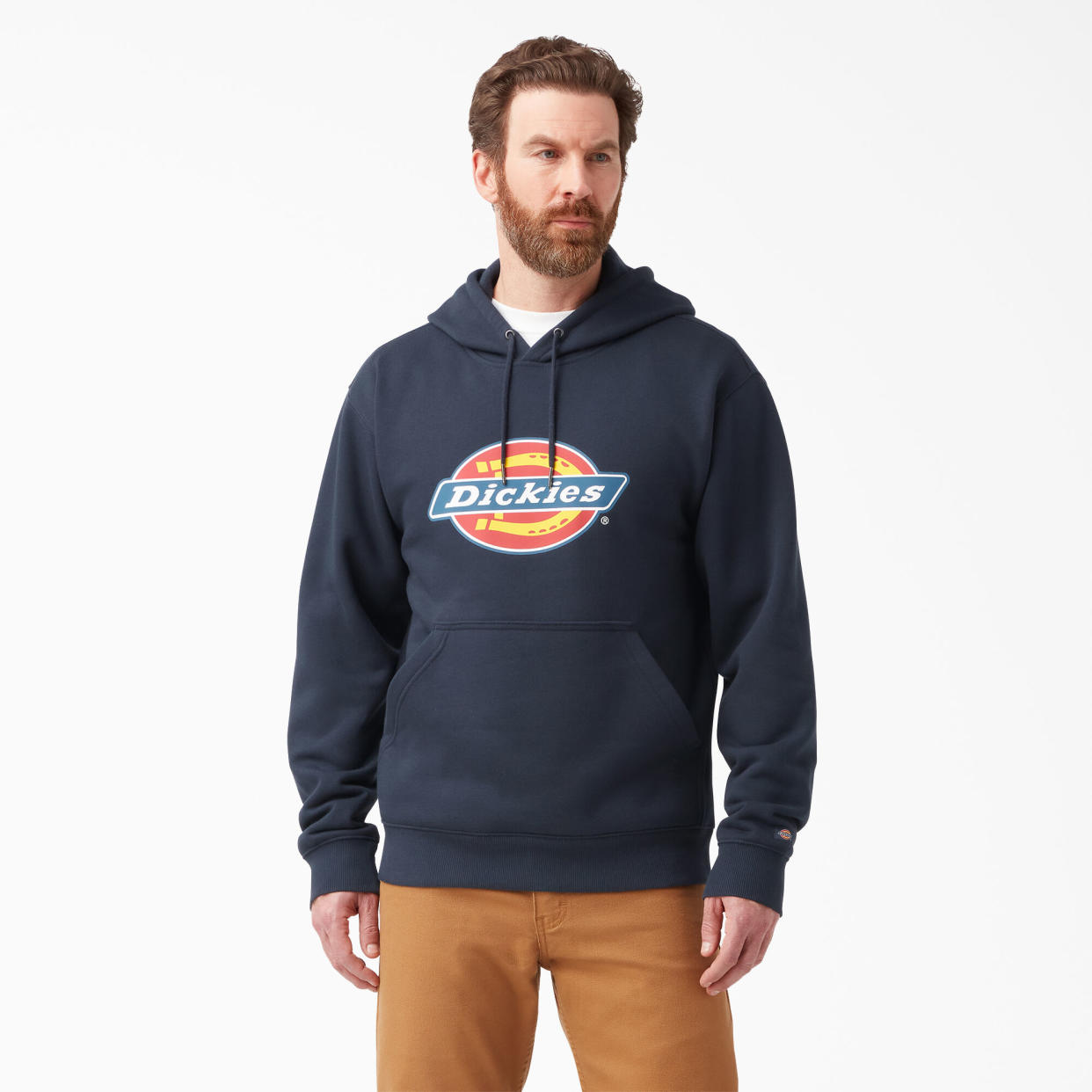 Model wearing Dickies water-repellent hoodie