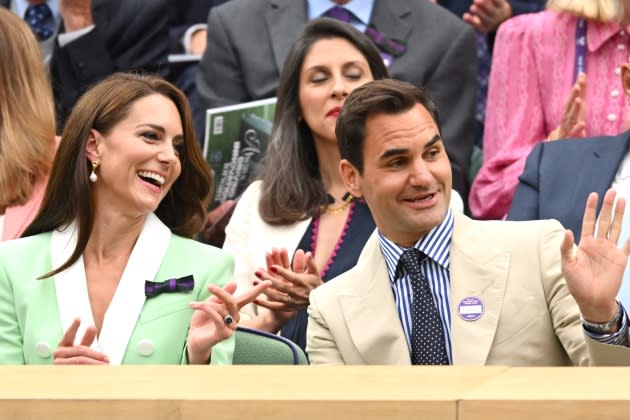 Kate Middleton Sports Minty Fresh Look In Green Balmain Blazer At Wimbledon