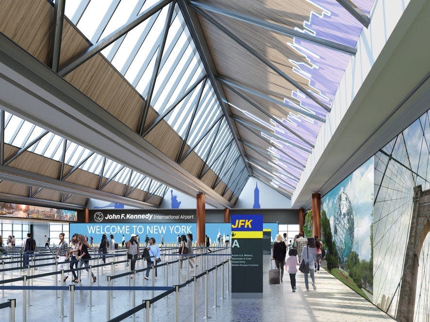 Rendering of New Terminal One's customs hall.