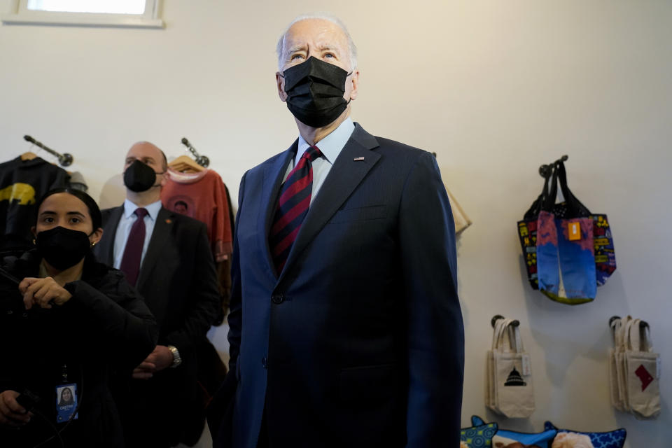 President Biden visits the Honey Made craft store store in Washington, D.C., on Tuesday. 