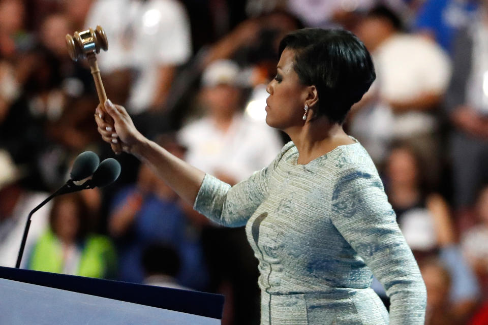 Baltimore Mayor Stephanie Rawlings-Blake bangs the gavel calling to order the first day of the Democratic National Convention.