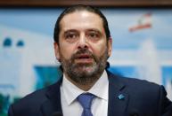 Lebanon's Prime Minister Saad al-Hariri speaks during a news conference after a cabinet session at the Baabda palace