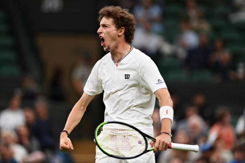 Ugo Humbert in action at Wimbledon in 2021 (Getty)