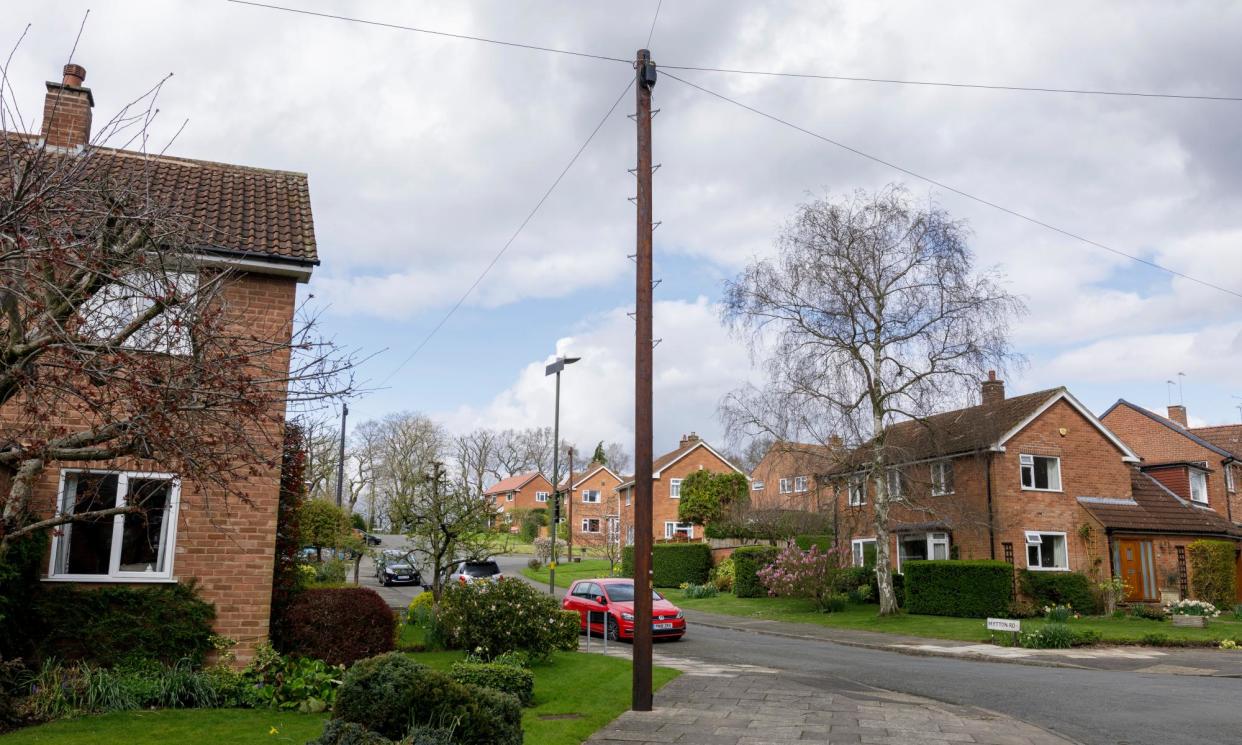 <span>In recent months, more than 100 large telegraph poles have suddenly appeared on its streets in Bournville.</span><span>Photograph: Andrew Fox/The Guardian</span>