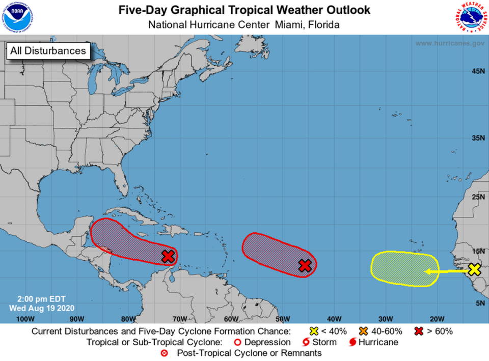 Three tropical waves are moving across the Atlantic with various chances of upgrading to tropical depressions this week.