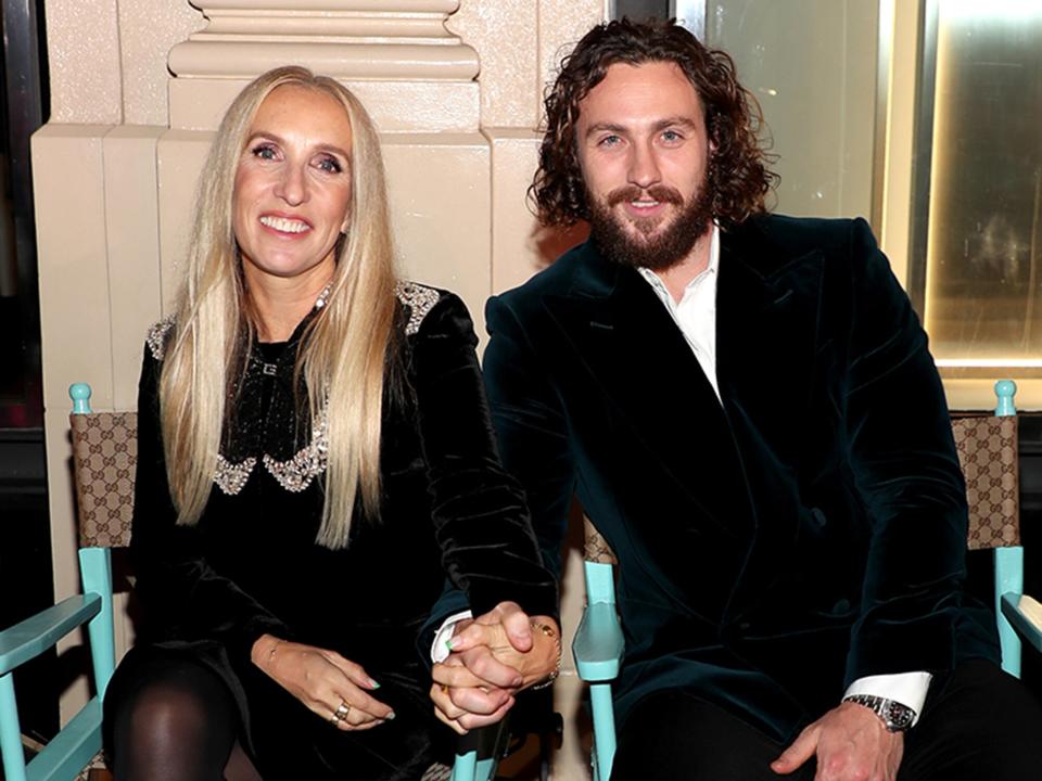 Sam Taylor-Johnson and Aaron Taylor-Johnson are seen on Gucci Love Parade Front Row on November 02, 2021 in Los Angeles, California