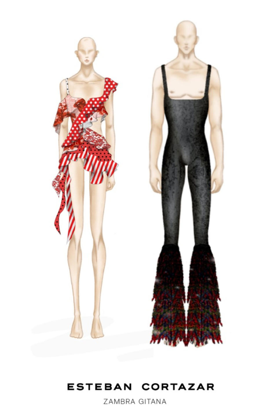 Sketches of Esteban Cortázar’s costume designs for Miami Ballet.