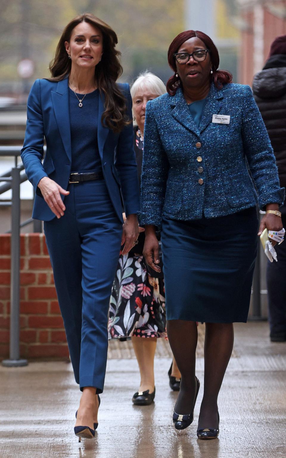 The Princess of Wales in a businesslike McQueen suit with Evelina London's Women's and Children's Services CEO Gubby Ayida earlier in the day on Tuesday