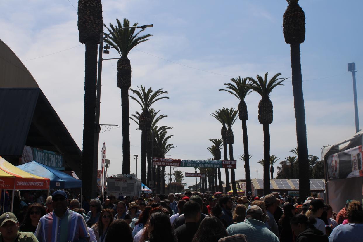Crowds jam Main Street of the Ventura County Fairgrounds as visitors try to search for strawberry goods at the 37th Strawberry Festival Saturday, May 20, 2023.