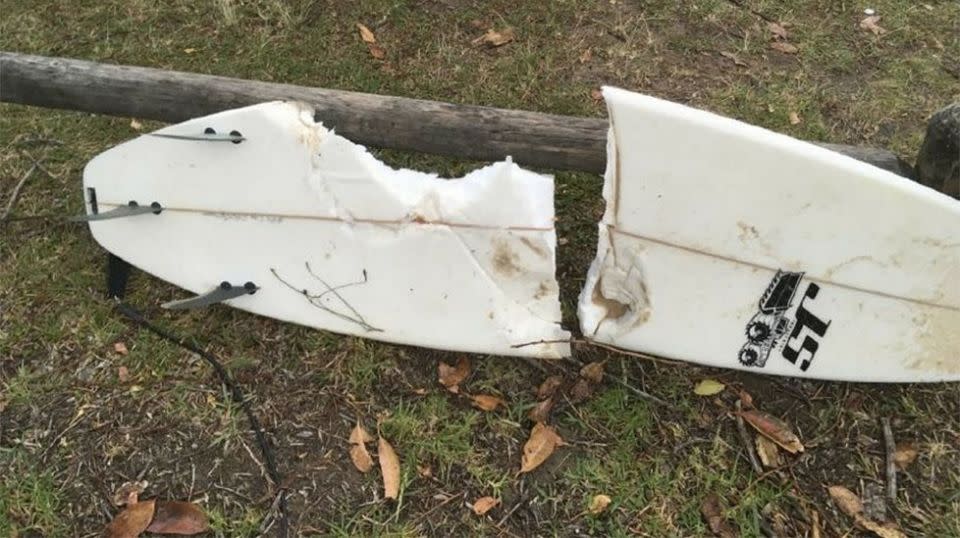 This is believed to be the man's surfboard after the attack. Photo: Twitter