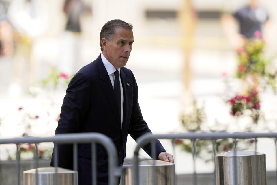 Hunter Biden arrives for a court appearance, Friday, May 24, 2024, in Wilmington, Del. (AP Photo/Matt Rourke)