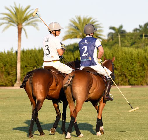 <p>Jason Koerner/Getty </p> Nacho Figueras (left) and Prince Harry attend the Royal Salute Polo Challenge in Florida on April 12, 2024