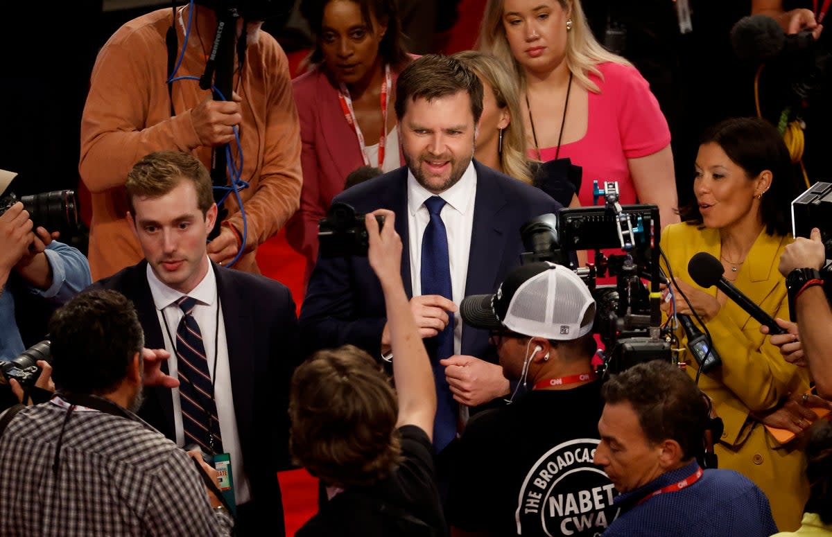 Former president Donald Trump announced that he selected Senat JD Vance of Ohio to be his running mate.  ((Photo by Kevin Dietsch/Getty Images))