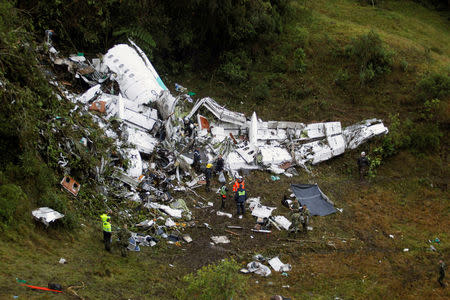 Wreckage from a plane that crashed into Colombian jungle with Brazilian soccer team Chapecoense, is seen near Medellin, Colombia, November 29, 2016. REUTERS/Fredy Builes