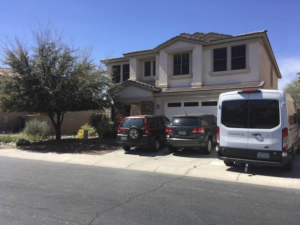 The home of Machelle Hobson in Maricopa, Ariz., is pictured on Wednesday, March 20, 2019. Hobson, 48, who operates a popular YouTube channel aimed at kids, is facing allegations she used pepper spray to discipline her seven adopted children and locked them for days inside a closet. (AP Photo/Terry Tang)