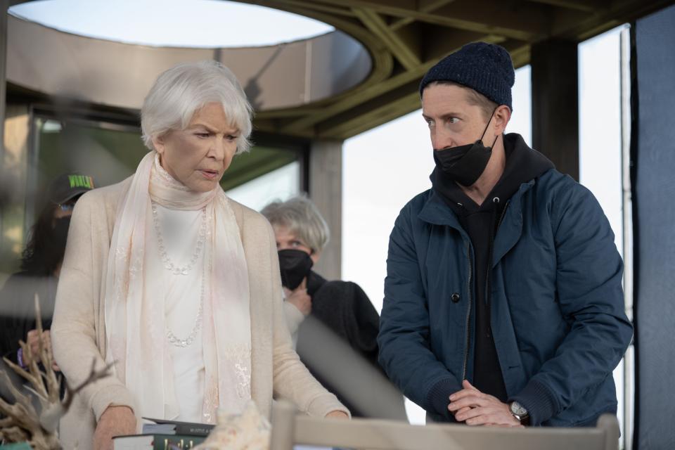 Ellen Burstyn and director David Gordon Green go over a scene on the set of "The Exorcist: Believer."