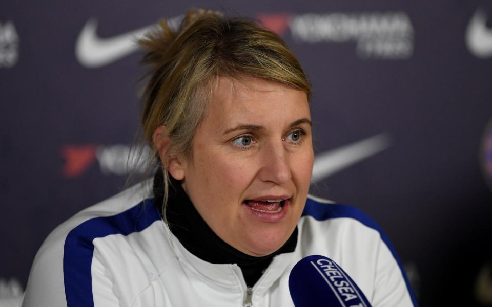 Emma Hayes, Manager of Chelsea speaks to media during a Chelsea FC Women's Press Conference at Chelsea Training Ground on February 26, 2020 in Cobham, England - Getty Images