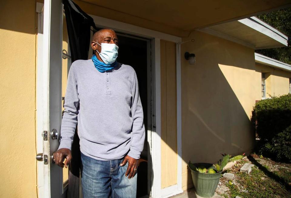 Fred Akers, 63, in front of his Tampa home on Tuesday, Feb. 2, 2021. This is one of many rental homes in the Tampa area that was owned by a real estate investment fund whose top foreign investors are heirs of the French fashion company Hermès.