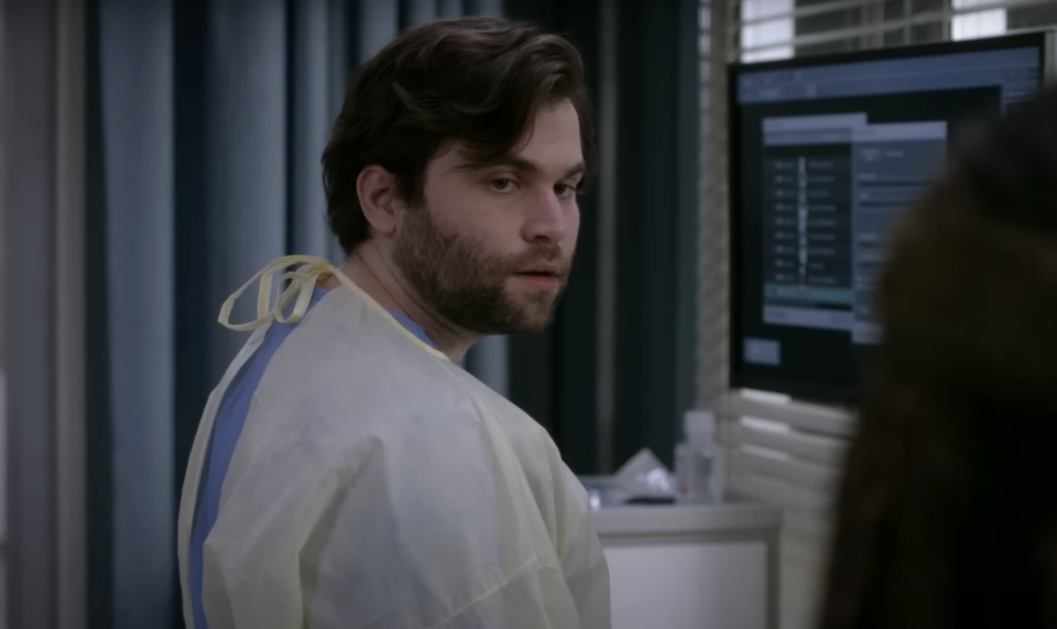 Dr Levi Schmitt on Grey's Anatomy looking concerned