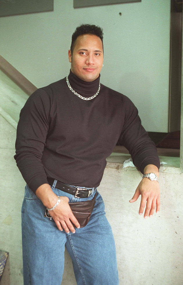 the rock with hair, the rock 1990s fannypack and chain pic.