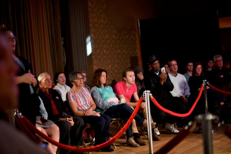 Supporters listen as Democratic presidential candidate and former Vice President Joe Biden speaks in Scranton