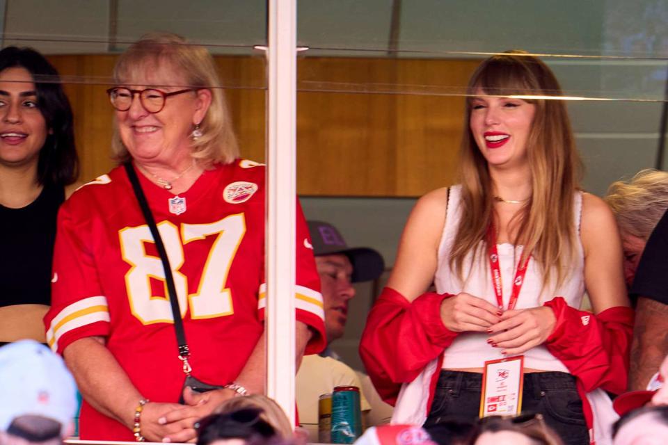 <p>Cooper Neill/Getty</p> Donna Kelce with Taylor Swift