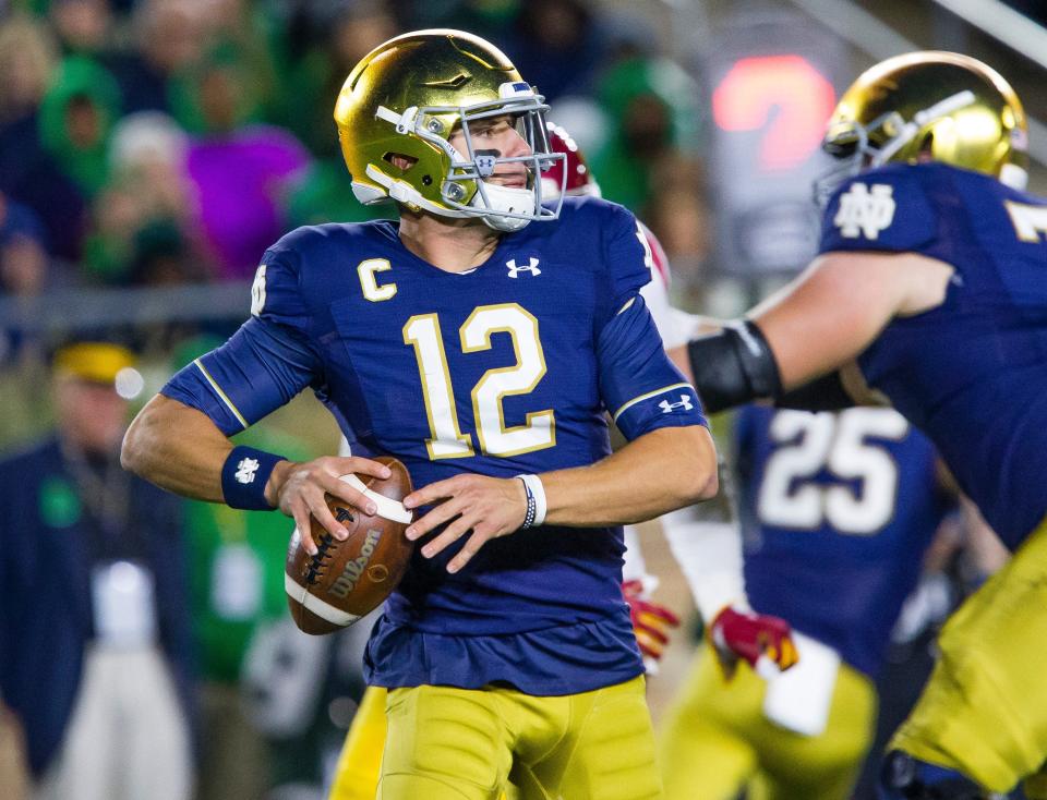 Notre Dame quarterback Ian Book looks to throw in a win over USC last season. Entering his third season as a starter for the Fighting Irish, the former three-star recruit from California could end up to be one of the program’s best quarterbacks ever.