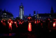 Demonstrators from the West End Campaign protest on parliament square, calling for more funding for the performing arts, amid the coronavirus disease (COVID-19) outbreak, in London