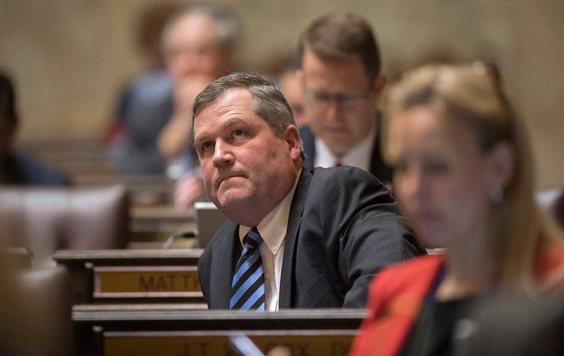 Rep. J.T. Wilcox (R-Yelm) watches voting on the House floor in 2016.