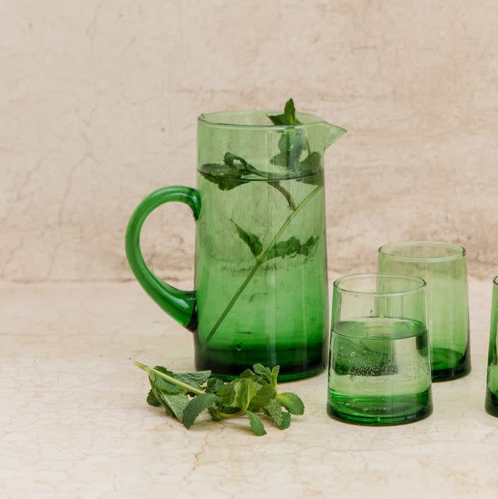 57) Green Glass Pitcher