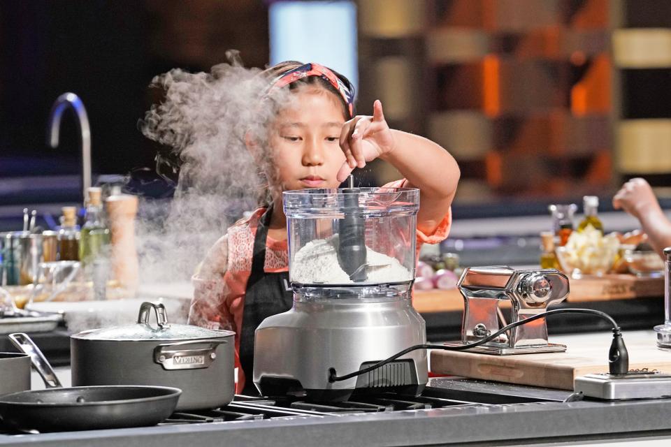 MasterChef Junior contestant -- and Scarsdale resident --  Liya Chu in the “Junior Edition: WWE Tag Team” episode, which aired June 2, 2022.  Chu, who was 10 when she shot scenes for Season 8 of the show has, after 13 challenging culinary weeks, advanced to the semi-finals. The show, now down to three finalists, airs June 14 with the finale on June 21.