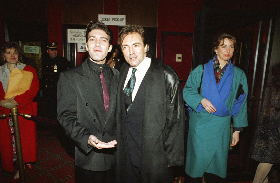 Armand Assante, left, and Antonio Banderas arrive at the New York premiere of “The Mambo Kings” in 1992 - Credit: ASSOCIATED PRESS