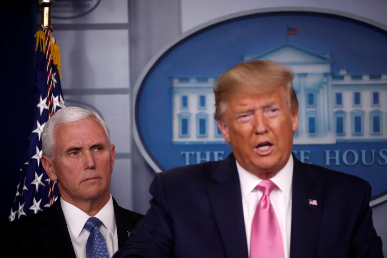 Donald Trump and Mike Pence at a news conference to discuss the US government's response to the coronavirus crisis: REUTERS